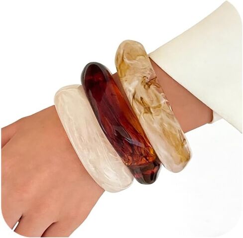 Acrylic Chunky Bangle Bracelets for Women, Irregular Punk Acrylic Resin Bangle Geometric Cuff Wide Wristband Bracelet Fashions Thick Acetate Statement Bangle Jewelry Set in Kuwait