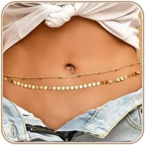 Waist Chain for Women, Layered Belly Body Chain for the Waist Gold Plated Satellite Beads Rope Chain Waterproof Adjustable Sexy Bikini Bra Chain Non Tarnish Summer Beach Jewelry Gifts in Kuwait