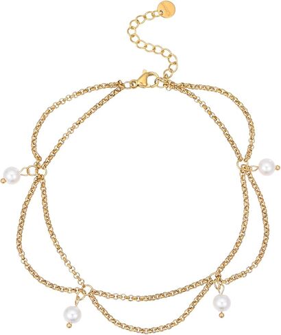 Gold Ankle Bracelets for Women 18K Gold Plated Waterproof Starfish Sea Shell Pearls CZ Diamond Dangle Anklets Trendy Summer Beach Foot Chain Jewelry Gift in Kuwait