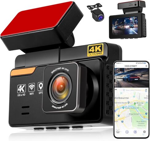 كاميرا داش كام مزدوجة 4K واي فاي عالية الدقة كاميرا أمامية وخلفية، كاميرا داش مخفية صغيرة للسيارات ومسجل كاميرا لوحة القيادة وكاميرا السيارة مع رؤية ليلية، مستشعر G، زاوية واسعة، WDR، تسجيل حلقة، مراقب وقوف السيارات in Kuwait