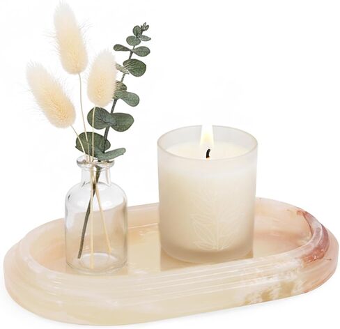 Marble Oval Tray 9.75 Inch Green Handmade Cafeteria and Food Tray for Kitchen Countertop, Ideal Decorative Stone Trays for Perfume, Jewelry - Coffee Table Centerpieces for Dining Room in Saudi Arabia