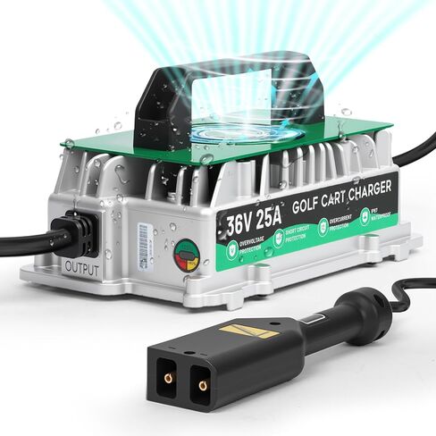 36 Volt Golf Cart Battery Charger for TXT EZGO, 1250W 25AMP 36V Golf Cart Charger IP67 Waterproof Fully Automatic Smart Fast Charging with 16Ft Cable, for Lead-Acid Batteries in Kuwait