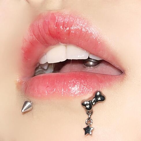 Lip Ring Piercing Floral Shape Lip Ring for Women Zircon Cute Stainless Steel Popular Style For Women Trendy (White) in Kuwait