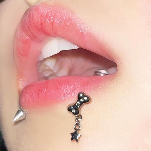 Lip Ring Piercing Floral Shape Lip Ring for Women Zircon Cute Stainless Steel Popular Style For Women Trendy (White) in Kuwait