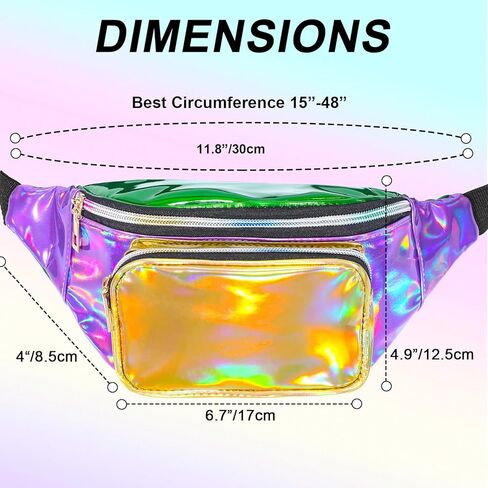 4 Pcs 4th of July Holographic Fanny Pack Patriotic Adjustable Waist Bag for Independence Day Accessories(Yellow Purple Green) in Kuwait