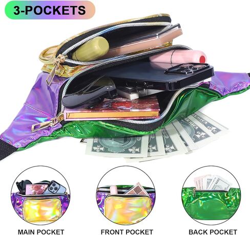 4 Pcs 4th of July Holographic Fanny Pack Patriotic Adjustable Waist Bag for Independence Day Accessories(Yellow Purple Green) in Kuwait