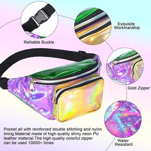 4 Pcs 4th of July Holographic Fanny Pack Patriotic Adjustable Waist Bag for Independence Day Accessories(Yellow Purple Green) in Kuwait