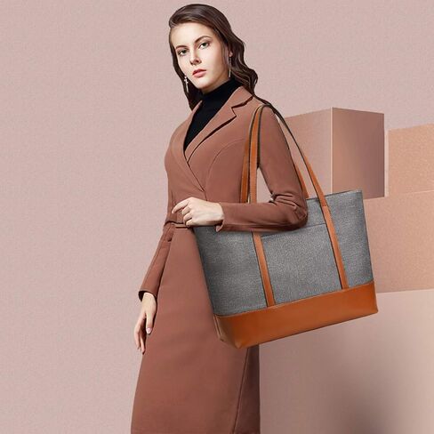 حقيبة كمبيوتر محمول من الجلد الطبيعي من YALUXE للنساء، حقيبة كتف من النايلون مقاس 15.6 بوصة، سعة كبيرة، طراز عتيق، عمل ناعم in Kuwait