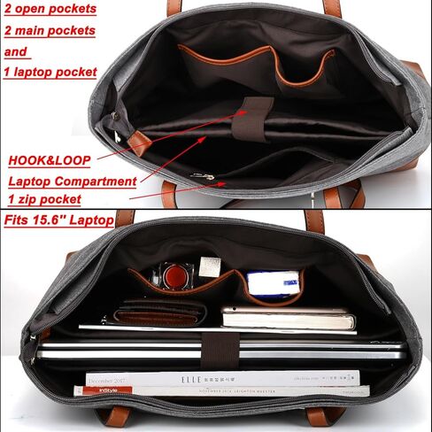 حقيبة كمبيوتر محمول من الجلد الطبيعي من YALUXE للنساء، حقيبة كتف من النايلون مقاس 15.6 بوصة، سعة كبيرة، طراز عتيق، عمل ناعم in Kuwait