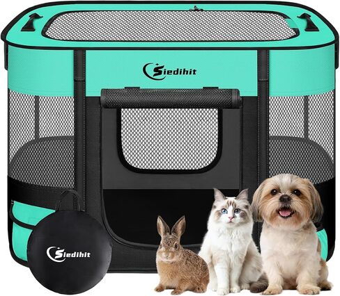 حظيرة لعب للكلاب، قلم جرو للحيوانات الأليفة، أقلام لعب محمولة للكلاب للاستخدام الداخلي والخارجي والتخييم أثناء السفر، قفص خيمة بيت الكلب قابل للطي للحيوانات الصغيرة أرنب مع حقيبة حمل (وردي، صغير) in Kuwait
