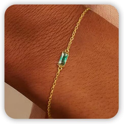 أساور ذهبية جوهرة الميلاد للنساء: سوار سلسلة أنيق 14 قيراط مطلي بالذهب وصلة حجر الميلاد أساور ساحرة رقيقة سلسلة قابلة للتعديل للنساء أزياء عصرية هدايا مجوهرات ذهبية لصديق الأم in Kuwait