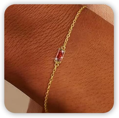 Birthstone Gold Bracelets for Women: Dainty Chain Bracelet 14k Gold Plated Link Birth Stone Charm Bracelets Thin Adiustable Chain for Women Fashion Trendy Gold Jewelry Gifts for Mom Friend in Saudi Arabia