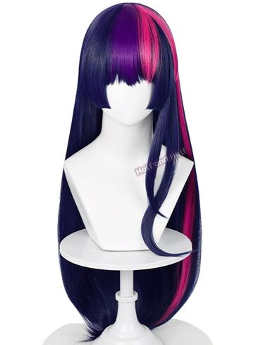 Long Straight Anime Purple Pony Cosplay Wig with Bangs, 29'' Dark Purple Mxied Pink Pony Costume Wigs for Women Halloween Party in Kuwait