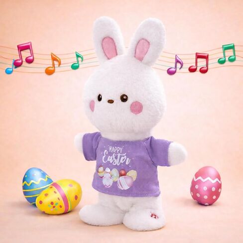 Plush Bunny Toy Includes Christmas Easter Halloween Outfits Plus A Gifts Box It Walks Jumps Features Sound Movement Making It A Ideal Gifts for Kids White 11.2" in Saudi Arabia