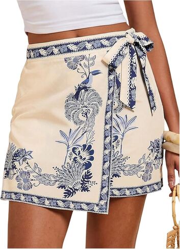 Milumia Women's Floral Knot Side Wrap Skirt High Waist Contrast Binding A Line Mini Skirts in Saudi Arabia