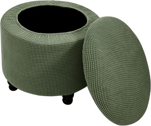 Round Ottoman Cover with Storage 2-Piece Stretch Stool Slipcover Soft Footstool Protector Covers Removable Washable Storage Stool with Cover Lid Folding Stool Covers for Home Decor (Navy Blue) in Kuwait