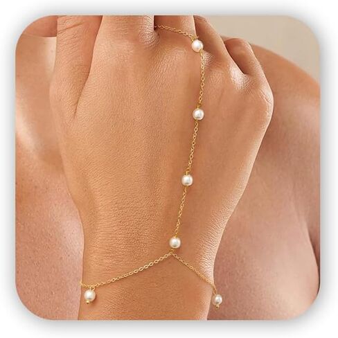 سوار سلسلة يدوية لذيذ للنساء: سوار رنين لؤلؤة مطلي بالذهب 14 ك in Kuwait