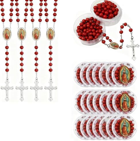 48 PCS قلادة مسبحة معطرة مع مربع هدايا - الوردية الخشبية مع الصلب للنساء والرجال ، بالتواصل الأول ، المعمودية ، الحزب تفضل in Kuwait