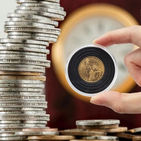 صندوق تخزين حامل مجموعة العملات المعدنية 48 قطعة 46 مم حافظة عملات معدنية بلاستيكية مع حشية سوداء مقاس 7 مقاسات، 16/20/25/27/30/35/40/46 مم منظم حامل العملات المعدنية لهواة جمع العملات المعدنية in Kuwait