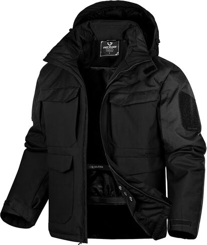 سترة تزلج شتوية مقاومة للماء للرجال من FREE SOLDIER معطف شتوي دافئ على الجليد مع غطاء رأس متعدد الجيوب قابل للفصل in Kuwait