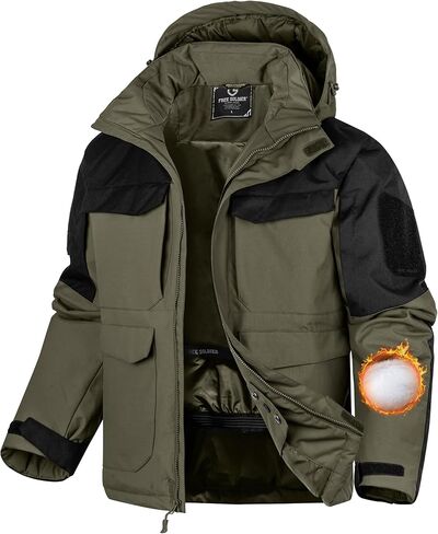 FREE SOLDIER Men's Waterproof Ski Winter Jacket Warm Winter Snow Snowboard Coat with Multi Pockets Detachable Hood in Kuwait