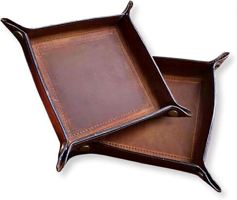 Tolredo Handmade Top Grain Leather Valet Tray – Elegant Organizer for Wallet, Keys, and Phone – Rich Brown (Pack of 2) in Saudi Arabia