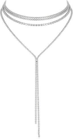 Boho Layered Necklaces for Women Fashion Y Long Neckalce Prom Shinny Black Gold Silver Rhinestones Choker Necklace Dainty Crystal Choker Halloween Christmas Necklace for Women Wedding Bridal Jewerly in Kuwait