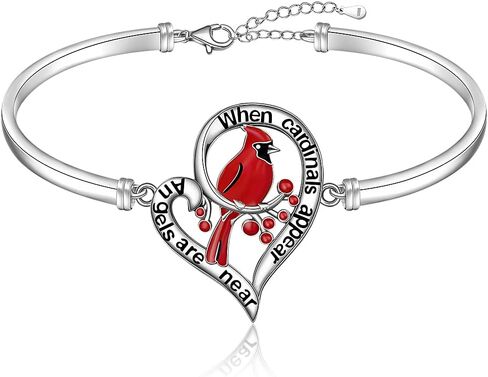 Red Cardinal Bracelet for Women Sterling Silver Cross Cardinal Jewelry Appear When Angels are Near Memorial Sympathy Bangle Mothers Day Gifts in Saudi Arabia