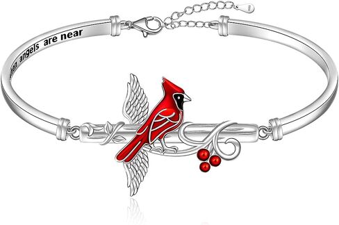 Red Cardinal Bracelet for Women Sterling Silver Cross Cardinal Jewelry Appear When Angels are Near Memorial Sympathy Bangle Mothers Day Gifts in Saudi Arabia