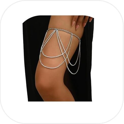 Rhinestone Tassel Thigh Chain Jewelry,Multi-layered Crystal Leg Chain,Sexy Adjustable Rhinestone Layered Thigh Body Chain Jewelry for Women in Saudi Arabia