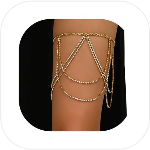 Rhinestone Tassel Thigh Chain Jewelry,Multi-layered Crystal Leg Chain,Sexy Adjustable Rhinestone Layered Thigh Body Chain Jewelry for Women in Saudi Arabia