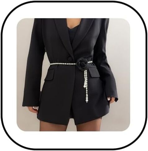 Pearl Waist Chain Camellia Pearl Tassel Waist Chain Black White Flower Waistband Adjustable Flower Belt Dress Sweater Chain Wedding Bridesmaid Dress Belt for Women in Saudi Arabia