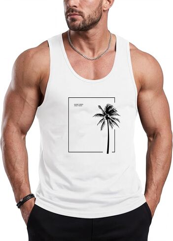 الرجال TANK TOP BEACH SUMMER HAWAII HAIDY PLAM TREE GRAPHIC TREECOUT MUSCLY SLIEFESS in Kuwait
