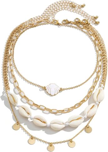 Shell Necklaces for Women Layered Gold Boho Beaded Seashell Choker Adjustable Pearl Starfish Necklace Beach Jewelry Hawaiian Summer Accessories for Women in Kuwait