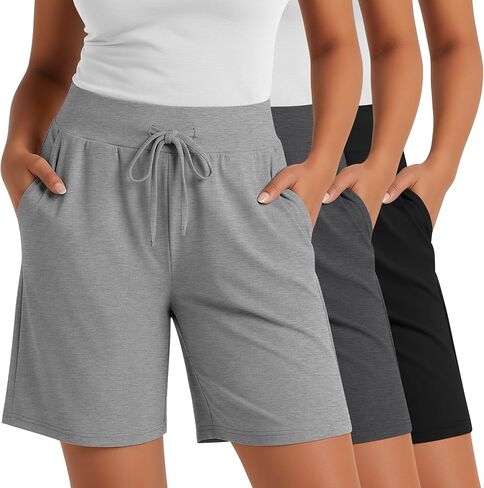 Neer 3 Pack Plus Size Bermuda Shorts Cotton Cotton Cotton High Weist Dustical Spottants مع جيوب XL-5XL in Saudi Arabia