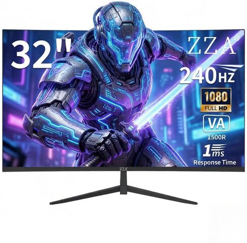 شاشة ZZA منحنية للألعاب مقاس 32 بوصة، FHD 1920x1080، VA، 1 مللي ثانية 240 هرتز، FreeSync Premium، 2xDP 1.4/2xHDMI 2.0، متوافقة مع VESA، قابلة للإمالة in Kuwait