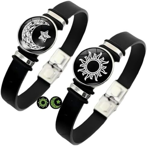 2pcs sun star moon glow-in-the-dark bracelets, men's and women's black leather bracelets, sun moon star couple bracelets in Kuwait