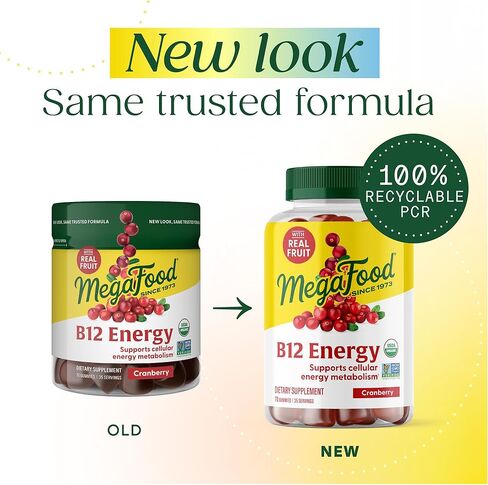 ​MegaFood Vitamin B12 Energy Gummies - Vegan - With Methyl B12 Vitamins to Support Cellular Energy Production - Cranberry - Daily Vitamin B12 Supplement - USDA Organic - 70 Gummies, 35 Servings in Saudi Arabia
