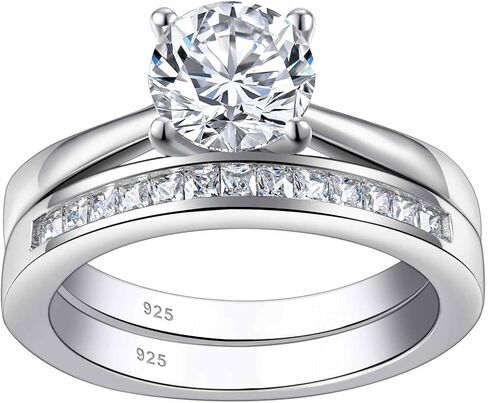 Sheloves Sterling Silver Engagement Rings مجموعة زفاف مجموعة Soliraire Round Cz Zirconia SZ 4.5-13 in Saudi Arabia