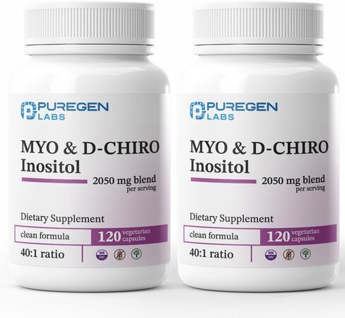 Puregen Labs inositol ملحق | Myo Inositol & D -Chiro Inositol 2050mg - 120 Caps | لا إضافات ضارة | غير المعدلة وراثيا ، لا الغلوتين والألبان - مصنوعة في الولايات المتحدة in Kuwait