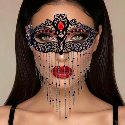 قناع تنكر الدانتيل للنساء راينستون شرابة العنكبوت عنكب العيون أقنعة الأزياء الهالوين حزب الدانتيل قناع الدانتيل in Kuwait