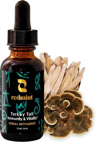 Redmint turkey tail tincroom tincture herbal -munity & vitality | مع الأعشاب TCM من Astragalus والمزيد | ملحق الدعم المناعي العضوي | دفعة الطبيعة للحصانة والطاقة | 1 فلوريدا أوقية in Kuwait