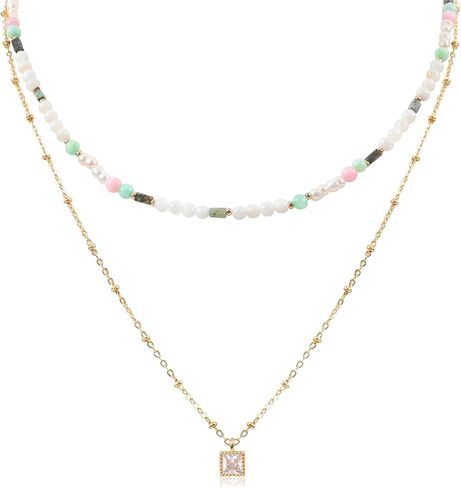 Multilayered Colorful Beaded Necklace for Women with Round Natural Stone Beads Bohemian Glass Seed Beads Choker Necklace Handmade Summer Beach Boho Jewelry Gift for Women in Saudi Arabia