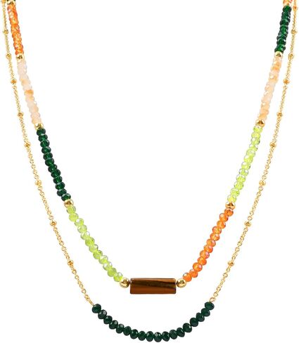 Multilayered Colorful Beaded Necklace for Women with Round Natural Stone Beads Bohemian Glass Seed Beads Choker Necklace Handmade Summer Beach Boho Jewelry Gift for Women in Saudi Arabia