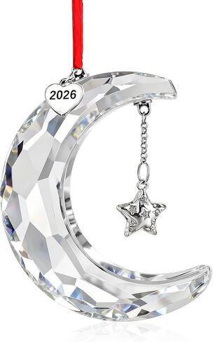 H&D HYALINE & DORA 2025 Christmas Moon Crystal Hanging Ornament - Clear Suncatcher for Winter Party Home Decor in Saudi Arabia