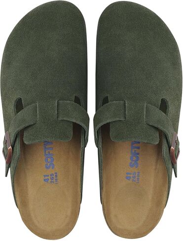 Clogs for Women Men, Mules with Arch Support and Adjustable Buckle, Suede Leather Cork Footbed Potato Shoes(Thyme,40) in Saudi Arabia
