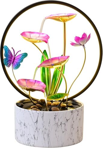 QINGYING GE Indoor Desktop Waterfall Fountain, USB Powered 3-Layer Desktop Fountain, Natural River Rock and Reflective Lighting, Suitable for Home and Office Decoration, Relocation Sculpture in Saudi Arabia