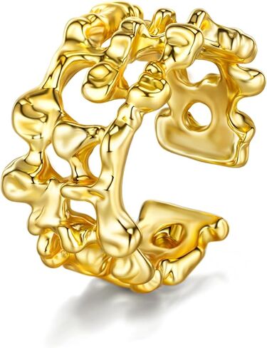 Gold Adjustable Abstract Textured Statement Open Ring for Women by SNGIA, Dainty Summer Beach Handmade Unique Band, Chunky Minimalist Stackable Cute Cuff Ring Birthday Gift, Bold Exaggerated Irregular Trendy Ribbed Jewelry, Patterned Fashion Accessories,  in Kuwait