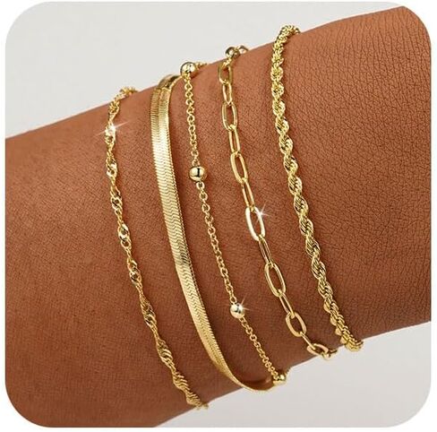 Beriso Gold Bracelets for Women ، سوار مطلي بالذهب 14 ألفًا قابلة للتعديل للنساء ، سوار ذهبي مئوي عصريًا للارتداء اليومي in Kuwait