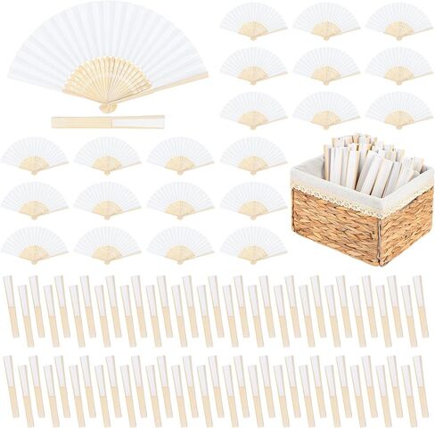 Aodaer 100 Pieces White Paper Fans Folding Fans with Foldable Storage Basket Bamboo Handheld Fans for Guests Wedding Bridal Party Favor Baby Shower Decoration DIY Supplies in Saudi Arabia